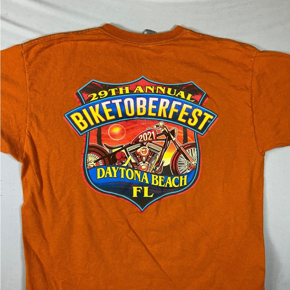 Gildan Biketoberfest 2021 Daytona Beach FL‎ Orange Graphic T-Shirt Mens XL